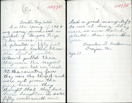 This letter from the 1925 Burpee seed contest was one of hundreds digitized by Kathryn during her internship.